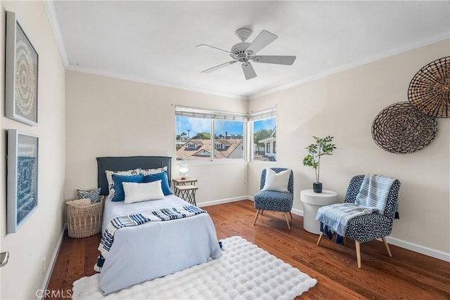 25001 Mackenzie St, Laguna Hills, CA 92653 - bedroom with wood finished floors, ornamental molding, baseboards, and a ceiling fan