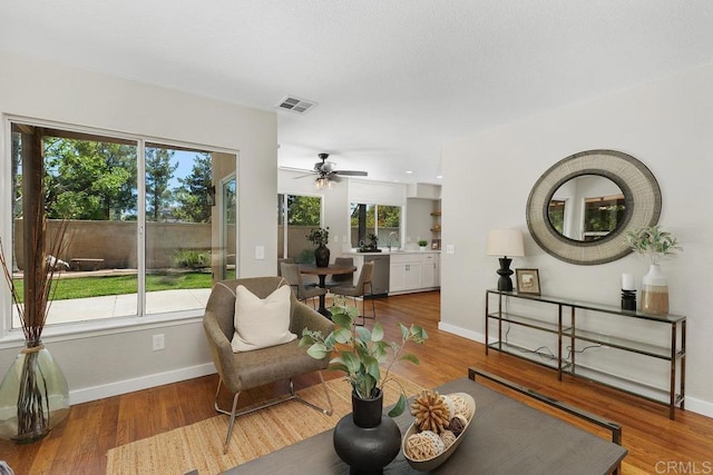 32175 Via Flore, Temecula, CA 92592 - living room featuring ceiling fan and wood finished floors