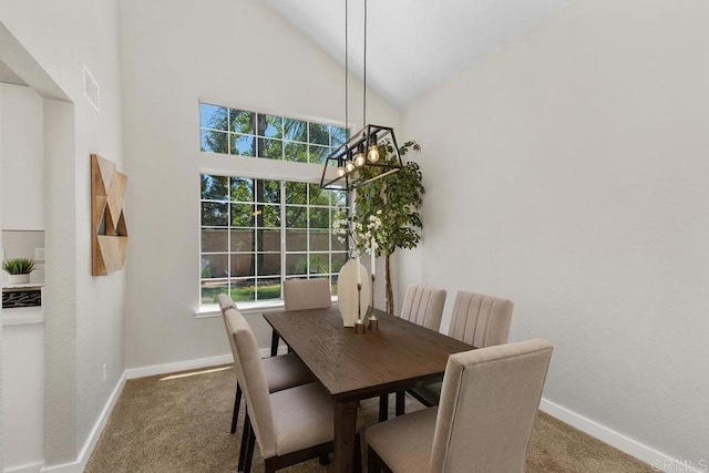 32175 Via Flore, Temecula, CA 92592 - dining space featuring carpet, a chandelier, and high vaulted ceiling