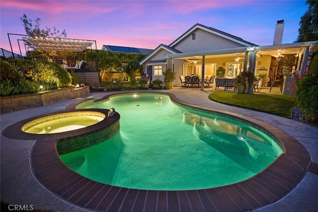 6617 Oak Forest Dr, Oak Park, CA 91377 - view of swimming pool with a ceiling fan, a patio area, and a pool with connected hot tub