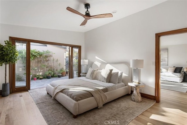 929 Lake St, Venice, CA 90291 - bedroom with access to outside, light wood-style floors, ceiling fan, and baseboards