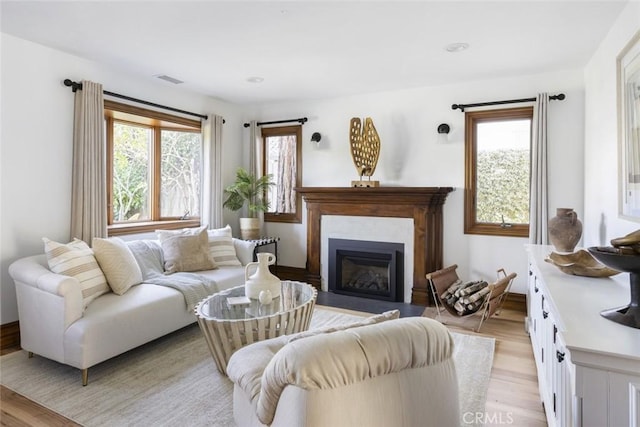 929 Lake St, Venice, CA 90291 - living room featuring light wood-style floors and a fireplace with flush hearth