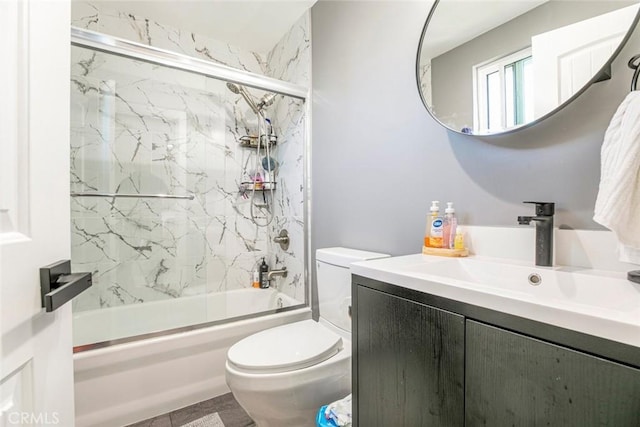17465 Tuscan Dr, Granada Hills, CA 91344 - bathroom with toilet, shower / bath combination with glass door, and vanity