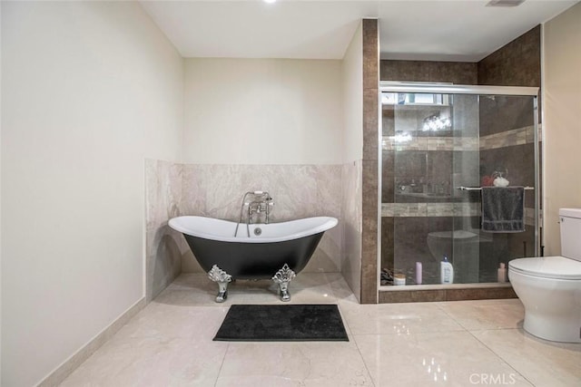 17465 Tuscan Dr, Granada Hills, CA 91344 - full bathroom with toilet, a freestanding bath, and a shower stall