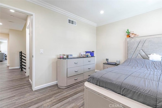 17465 Tuscan Dr, Granada Hills, CA 91344 - bedroom featuring light wood-style floors, baseboards, crown molding, and recessed lighting