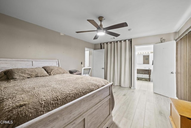 1531 Lakehurst St, Oxnard, CA 93030 - bedroom featuring light wood finished floors, ensuite bath, and a ceiling fan