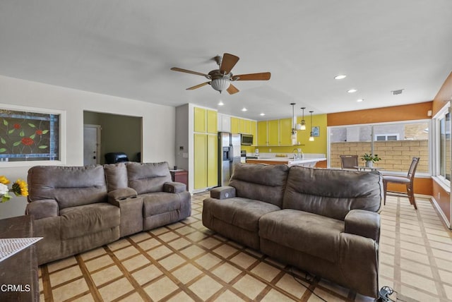 1531 Lakehurst St, Oxnard, CA 93030 - living area featuring recessed lighting, ceiling fan, and light floors