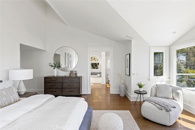 2163 Crestview Dr, Laguna Beach, CA 92651 - bedroom featuring lofted ceiling, wood finished floors, and baseboards
