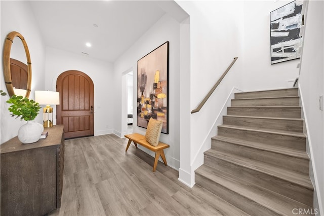 59 Longchamp, Irvine, CA 92602 - foyer featuring stairs, light wood-type flooring, baseboards, and recessed lighting