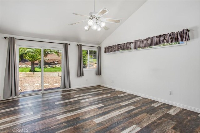 240 E 52nd St, San Bernardino, CA 92404 - spare room with a ceiling fan, vaulted ceiling, wood finished floors, and baseboards