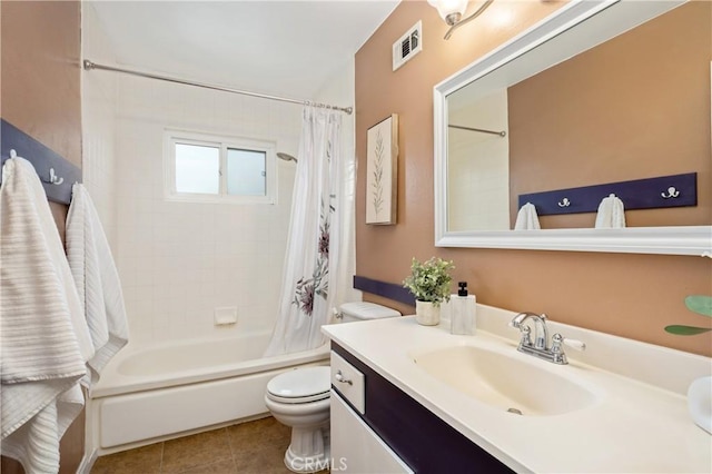 8535 La Vine St, Rancho Cucamonga, CA 91701 - bathroom with toilet, shower / bath combo with shower curtain, vanity, and tile patterned floors