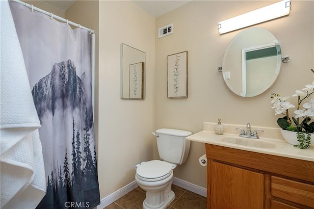 8535 La Vine St, Rancho Cucamonga, CA 91701 - bathroom featuring tile patterned floors, baseboards, toilet, vanity, and a shower with shower curtain