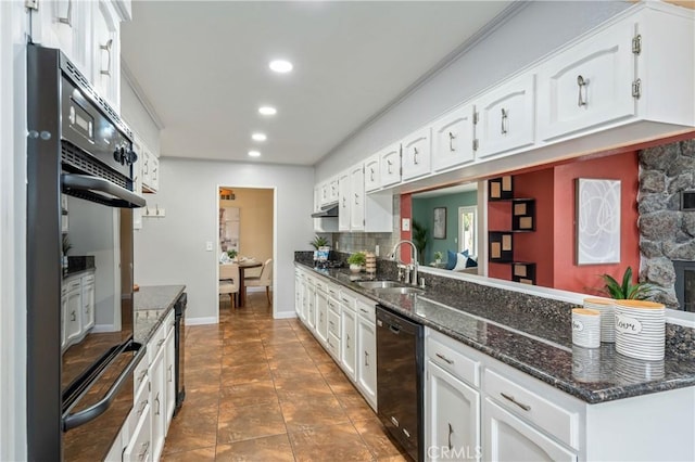 8535 La Vine St, Rancho Cucamonga, CA 91701 - kitchen with black appliances, a sink, a warming drawer, white cabinetry, and recessed lighting
