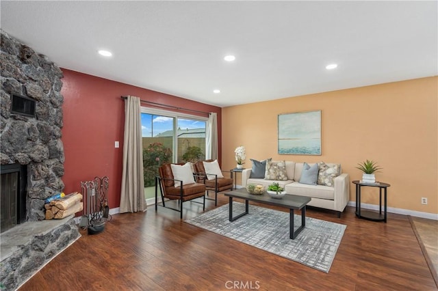 8535 La Vine St, Rancho Cucamonga, CA 91701 - living room with wood finished floors, a fireplace, baseboards, and recessed lighting