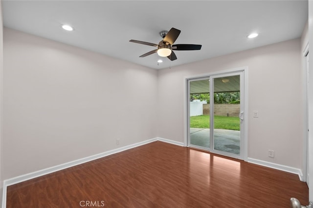 17148 Stare St, Northridge, CA 91325 - empty room featuring baseboards, wood finished floors, a ceiling fan, and recessed lighting