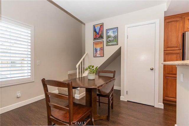 28956 Canyon Lake Dr Unit 43, Lake Forest, CA 92679 - dining room with dark wood finished floors and stairs