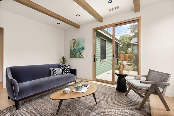 4958 Highland View Ave, Los Angeles, CA 90041 - living area with beamed ceiling, baseboards, and recessed lighting