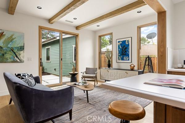 4958 Highland View Ave, Los Angeles, CA 90041 - office featuring light wood-style flooring, recessed lighting, and beam ceiling