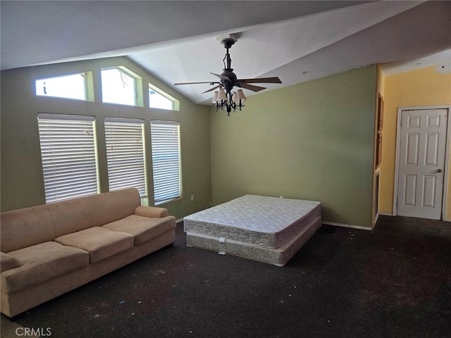 36255 Grapevine Canyon Rd, Ranchita, CA 92066 - bedroom with lofted ceiling, carpet flooring, baseboards, and ceiling fan