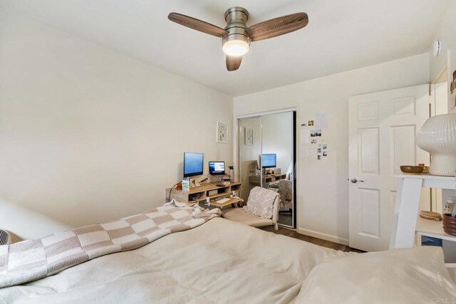102733 3rd St, Encinitas, CA 92024 - bedroom featuring a closet, wood finished floors, ceiling fan, and baseboards