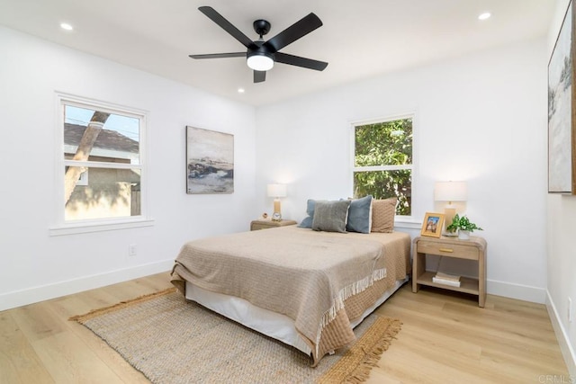 444547 N 42nd St, San Diego, CA 92116 - bedroom with light wood-style floors, recessed lighting, baseboards, and a ceiling fan