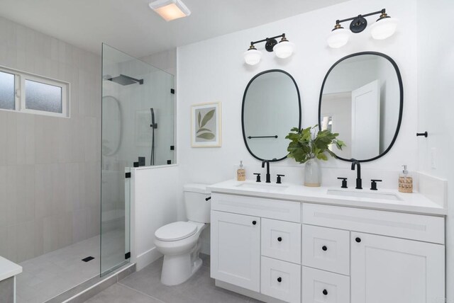 444547 N 42nd St, San Diego, CA 92116 - full bath featuring toilet, double vanity, a walk in shower, and tile patterned floors