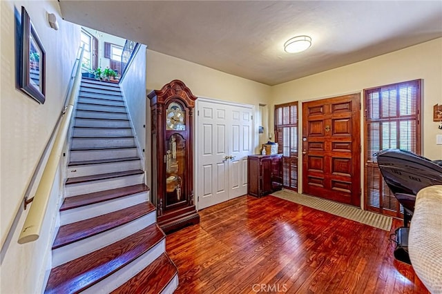 1151 Arapahoe St, Los Angeles, CA 90006 - entryway with dark wood-type flooring, stairs, and plenty of natural light