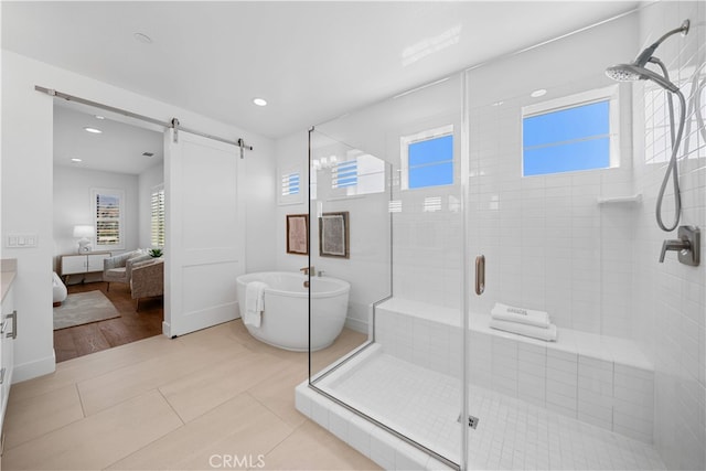 1844 Aliso Canyon Dr, Lake Forest, CA 92610 - ensuite bathroom with a shower stall, a freestanding bath, vanity, and recessed lighting