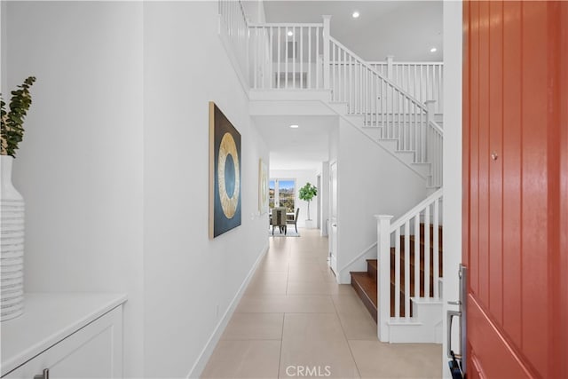 1844 Aliso Canyon Dr, Lake Forest, CA 92610 - entryway featuring stairway, light tile patterned flooring, and baseboards