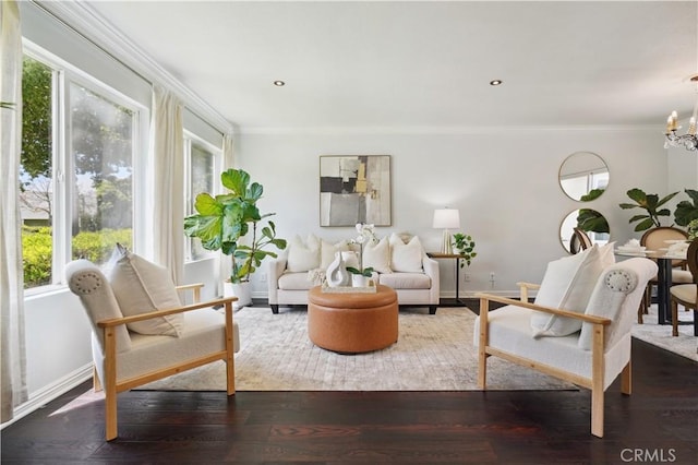 2383 Via Mariposa W Unit C, Laguna Woods, CA 92637 - living room featuring plenty of natural light, crown molding, baseboards, and hardwood / wood-style flooring