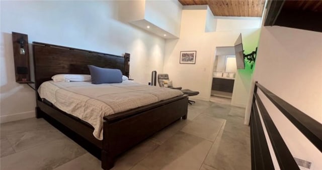 5460 White Oak Ave Unit A305, Encino, CA 91316 - bedroom featuring wood ceiling, a towering ceiling, and baseboards