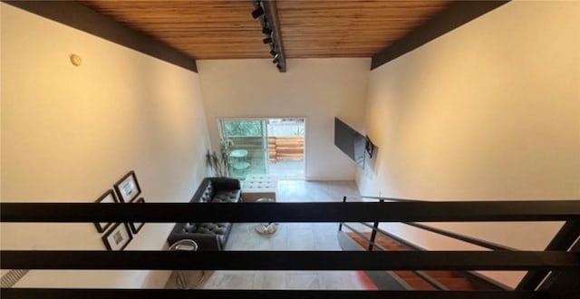 5460 White Oak Ave Unit A305, Encino, CA 91316 - staircase with track lighting and wood ceiling