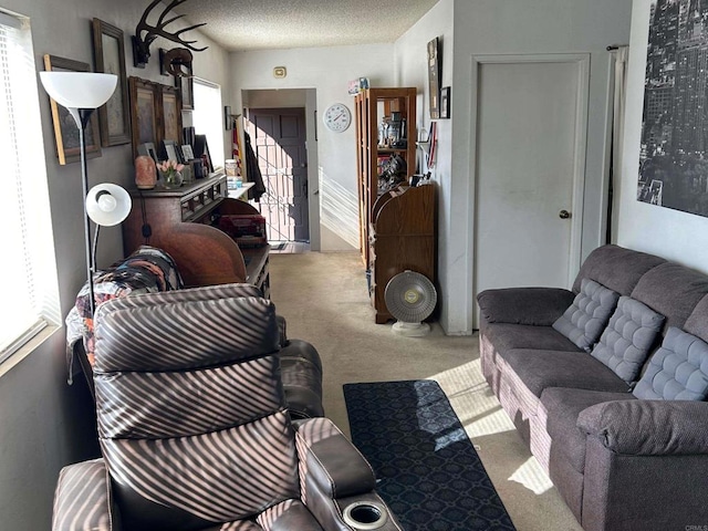 4520 Orten St, San Diego, CA 92110 - carpeted living room featuring a textured ceiling