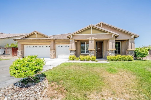 13932 Pinellia St, Hesperia, CA 92344 - craftsman-style house with driveway, stone siding, a garage, and stucco siding