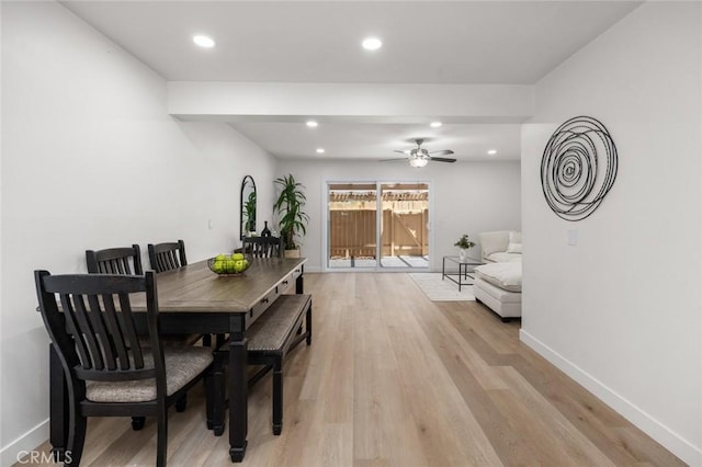 1881 Mitchell Ave Unit 114, Tustin, CA 92780 - dining room featuring baseboards, light wood-style floors, ceiling fan, and recessed lighting