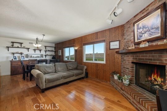 6741 Monero Dr, Rancho Palos Verdes, CA 90275 - living room featuring light wood-type flooring, a fireplace, and wooden walls