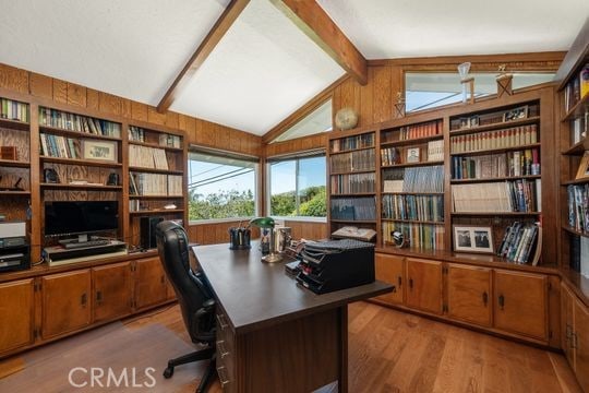 6741 Monero Dr, Rancho Palos Verdes, CA 90275 - home office featuring wood finished floors and wooden walls