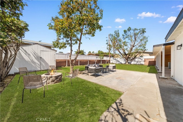 12391 Beck Ave, Garden Grove, CA 92840 - view of yard with an outdoor living space with a fire pit and a patio