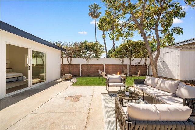 12391 Beck Ave, Garden Grove, CA 92840 - fenced backyard featuring a patio and outdoor lounge area