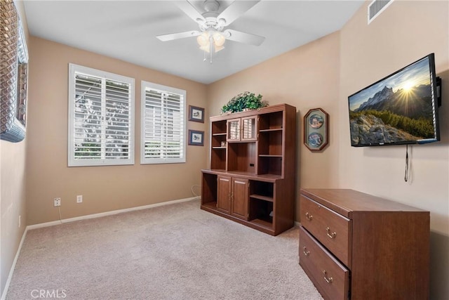 1444 Upland Hills Dr N, Upland, CA 91784 - home office featuring light carpet, baseboards, and a ceiling fan