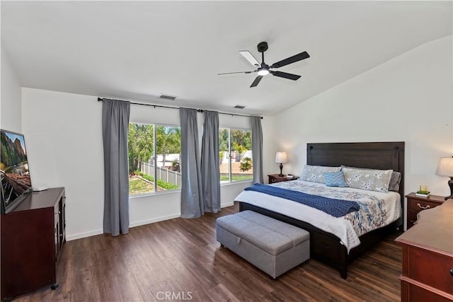 42276 Camino Merano, Temecula, CA 92592 - bedroom featuring lofted ceiling, wood finished floors, ceiling fan, and baseboards