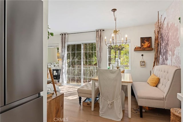 29613 Hook Creek Rd, Cedar Glen, CA 92321 - dining area featuring a chandelier and wood finished floors