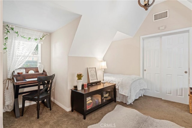 29613 Hook Creek Rd, Cedar Glen, CA 92321 - carpeted bedroom with lofted ceiling and baseboards
