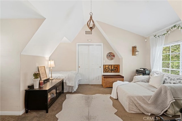 29613 Hook Creek Rd, Cedar Glen, CA 92321 - bedroom with carpet, lofted ceiling, and baseboards