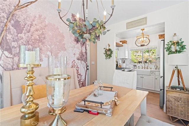 29613 Hook Creek Rd, Cedar Glen, CA 92321 - dining area with a chandelier and light wood-style flooring