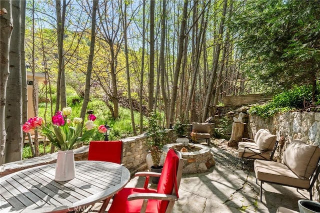 29613 Hook Creek Rd, Cedar Glen, CA 92321 - view of patio / terrace featuring an outdoor fire pit and outdoor dining area