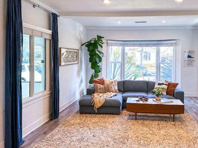 1927 W 84th Pl, Los Angeles, CA 90047 - living room featuring plenty of natural light, baseboards, wood finished floors, and recessed lighting