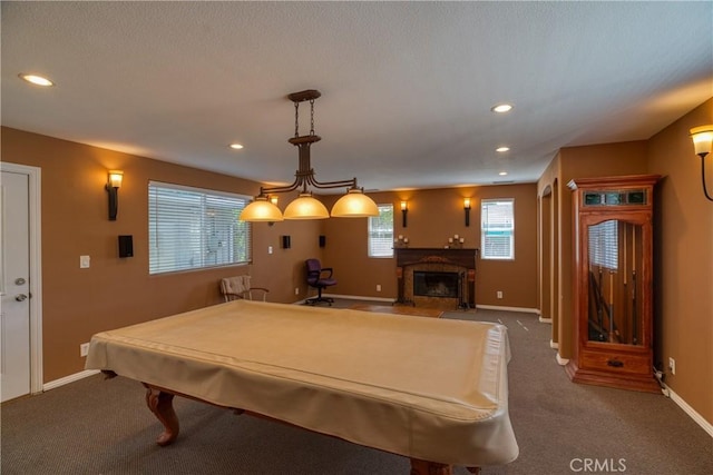 10049 Langdon, Mission Hills San Fernando, CA 91345 - rec room with billiards, carpet, recessed lighting, and a fireplace