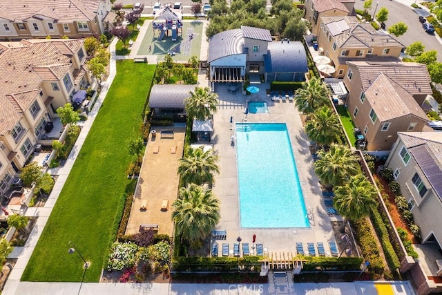 16075 Osprey Ave, Chino, CA 91708 - aerial view of residential area with a pool