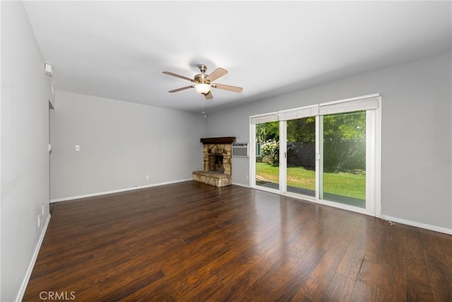 261 E Fig Ave, Monrovia, CA 91016 - unfurnished living room with a ceiling fan, baseboards, and a fireplace
